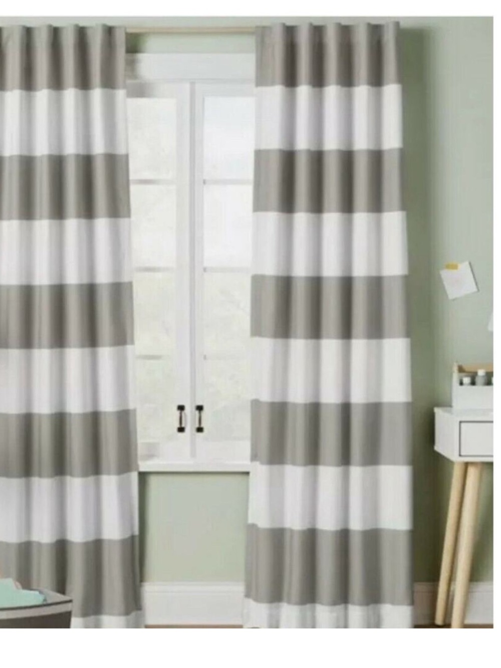 Pillowfort Blackout Curtains Gray White Stripe Child/Teen Room 84" X 42"